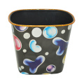 Plastic Printed Black Open Top Trash Can (B06-067)